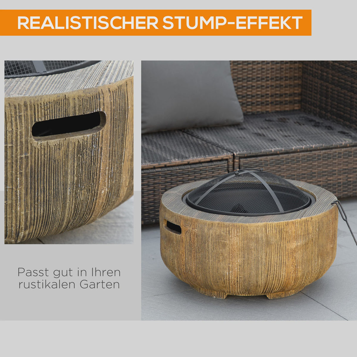 Outsunny Vuurschaal met Deksel en Schep - Sfeervolle Buitenhaard voor Tuin en Camping