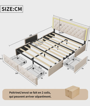 Modern Kunstlederen Bed met Lades en Opbergruimte - Stijlvol Dubbelbed