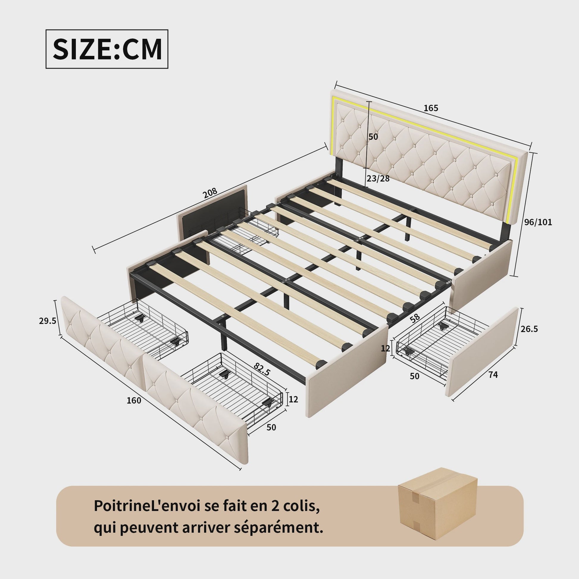 Modern Kunstlederen Bed met Lades en Opbergruimte - Stijlvol Dubbelbed