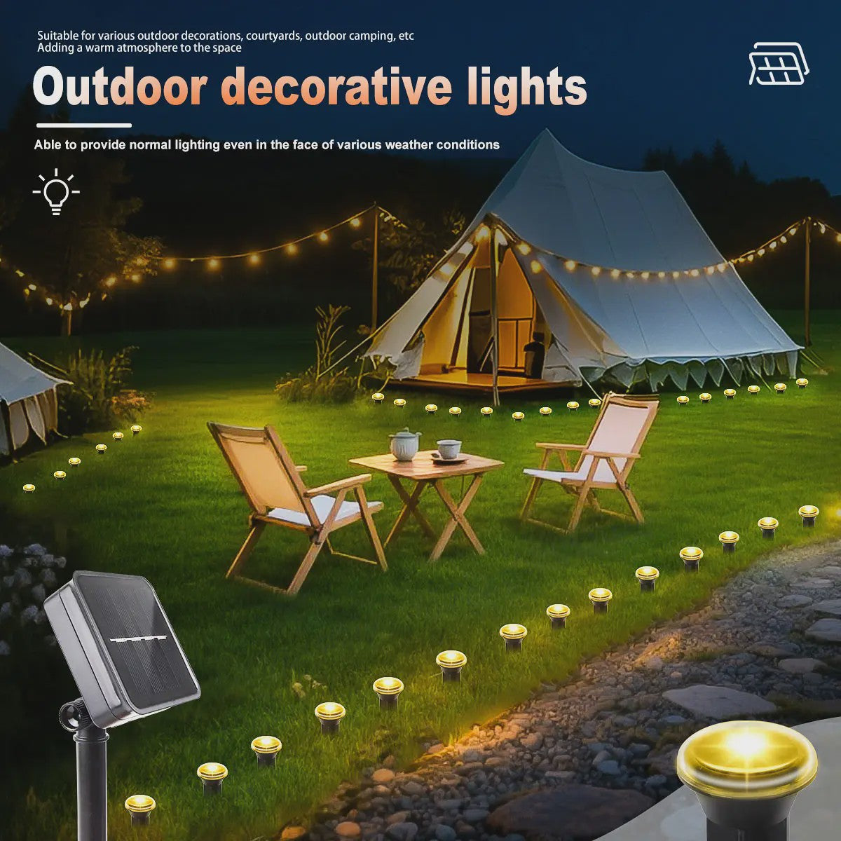 Solar LED Tuinpad Verlichting - Waterdicht & 8 Modi - Sfeervolle Buitenlamp