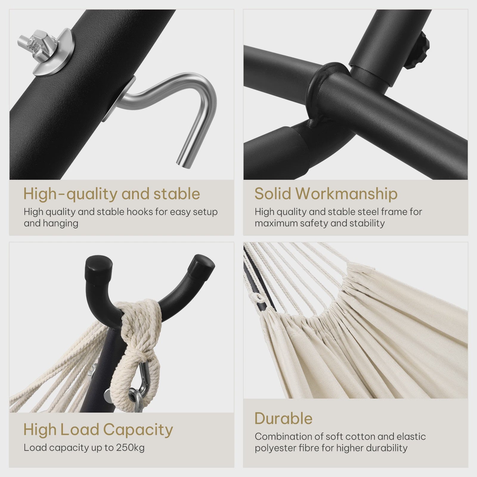 Draagbare Dubbele Hangmat met Onderstel - 250kg Capaciteit voor 2 Personen - Outdoor & Camping