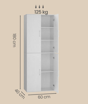 Hoge Opbergkast met 4 Deuren en 5 Planken - 180 cm Hoog, Veelzijdig