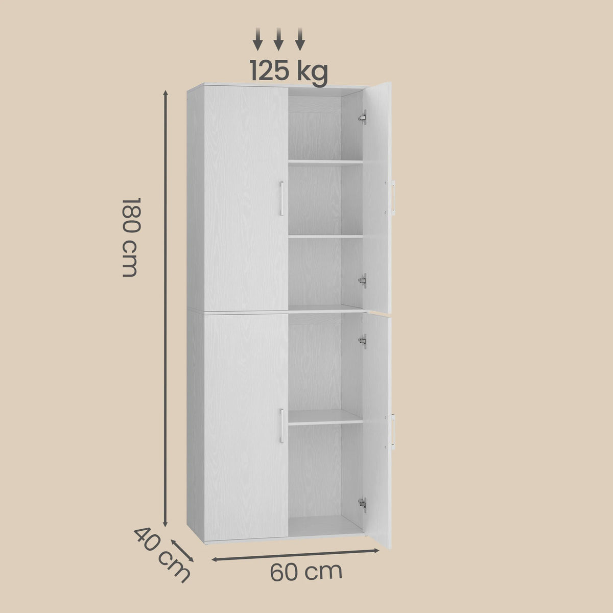 Hoge Opbergkast met 4 Deuren en 5 Planken - 180 cm Hoog, Veelzijdig
