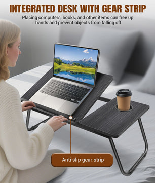 Opvouwbare Laptoptafel met 5 Hoogtestanden, Bekerhouder & Verstelbaar Bureau - Ideaal voor Bed, Bank of Balkon