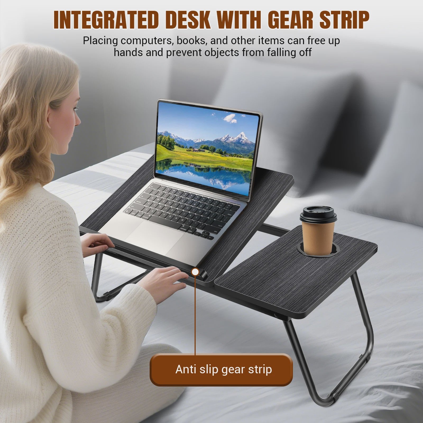 Opvouwbare Laptoptafel met 5 Hoogtestanden, Bekerhouder & Verstelbaar Bureau - Ideaal voor Bed, Bank of Balkon