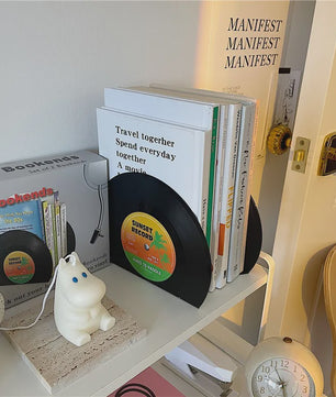 Retro Vinyl Plaat Boekensteunen - Set van 2 - Vintage Decoratie voor Bureau & Kantoor