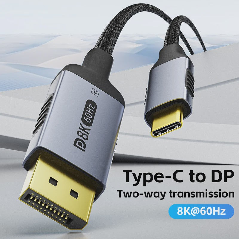 USB-C naar DisplayPort 2.1 Kabel - 8K@60Hz, 4K@144Hz - Thunderbolt 4/3 Compatibel