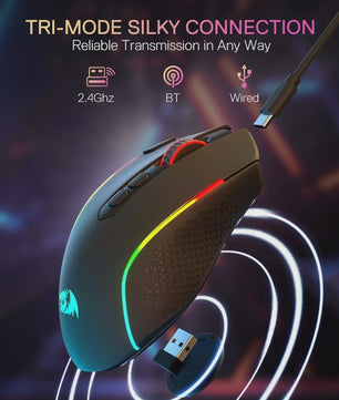 Redragon M810 MAX Gaming Muis: 3-Mode Draadloos, 12000 DPI, RGB, 8 Macro Knoppen