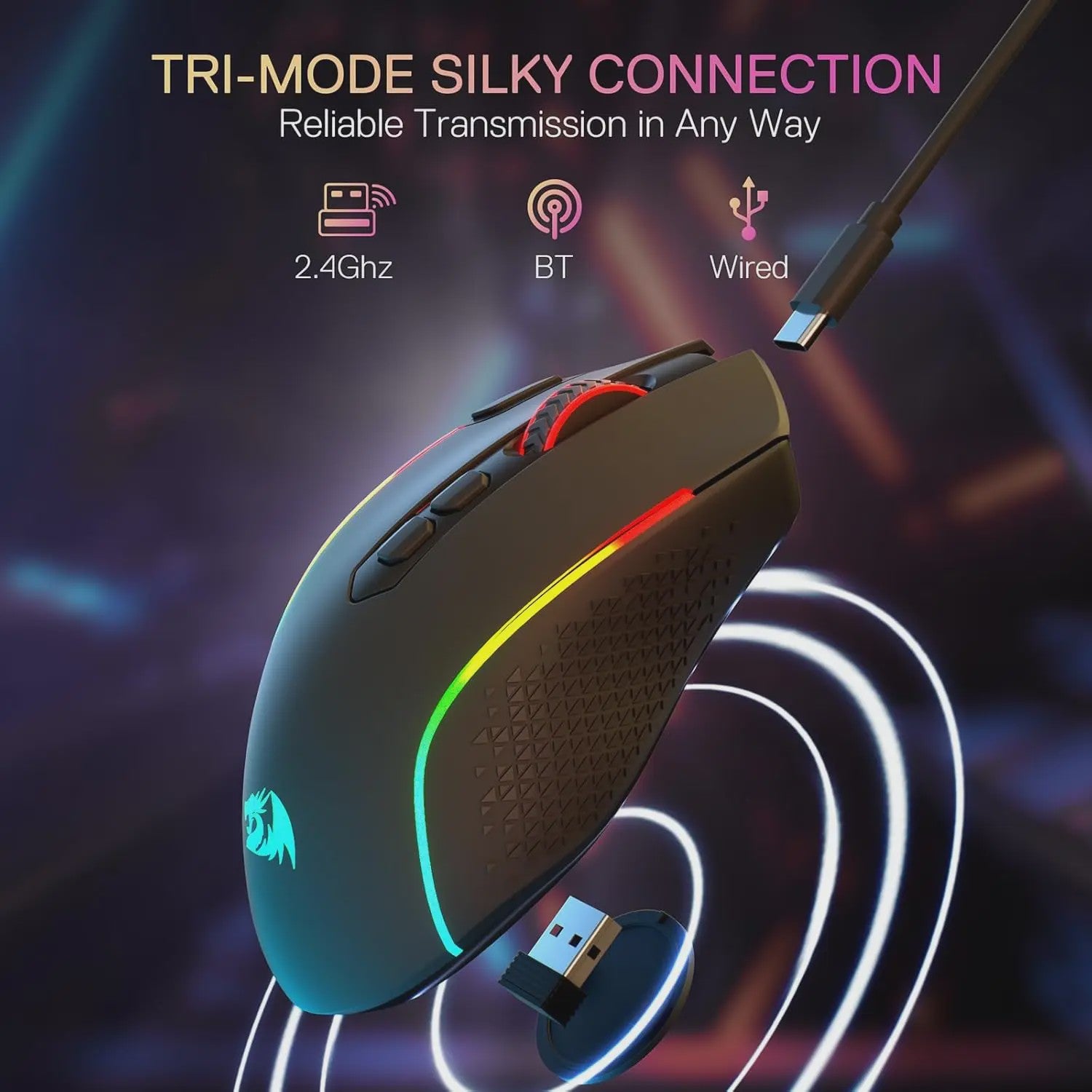 Redragon M810 MAX Gaming Muis: 3-Mode Draadloos, 12000 DPI, RGB, 8 Macro Knoppen