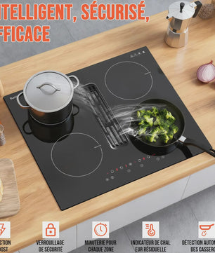 Karinear Inbouw Inductie Kookplaat met Afzuiging - 60cm, 6400W, 9 standen, Timer & Boost