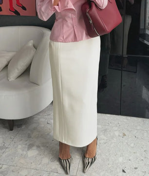 Stijlvolle Witte Maxi Rok met Hoge Taille - Recht Model voor Casual & Feestelijke Gelegenheden