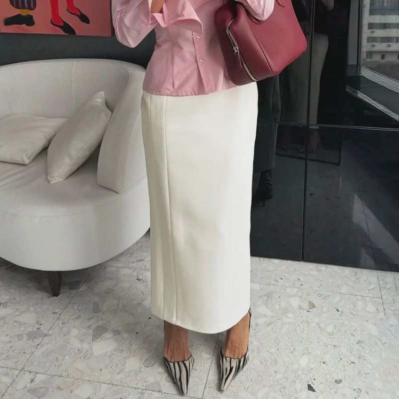 Stijlvolle Witte Maxi Rok met Hoge Taille - Recht Model voor Casual & Feestelijke Gelegenheden