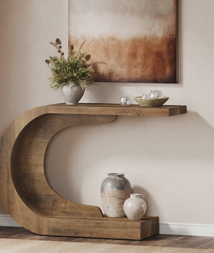 Tribesigns C-Vormige Console Tafel - Mid-Century Modern Hout - 110 cm - Entree, Hal & Woonkamer