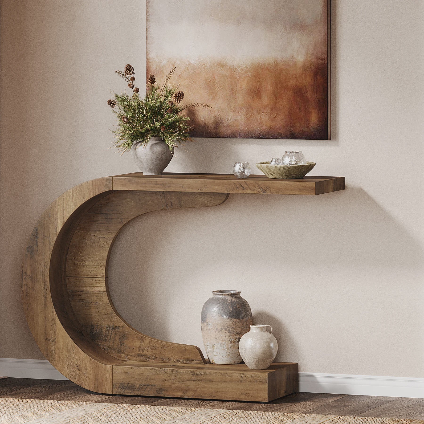 Tribesigns C-Vormige Console Tafel - Mid-Century Modern Hout - 110 cm - Entree, Hal & Woonkamer