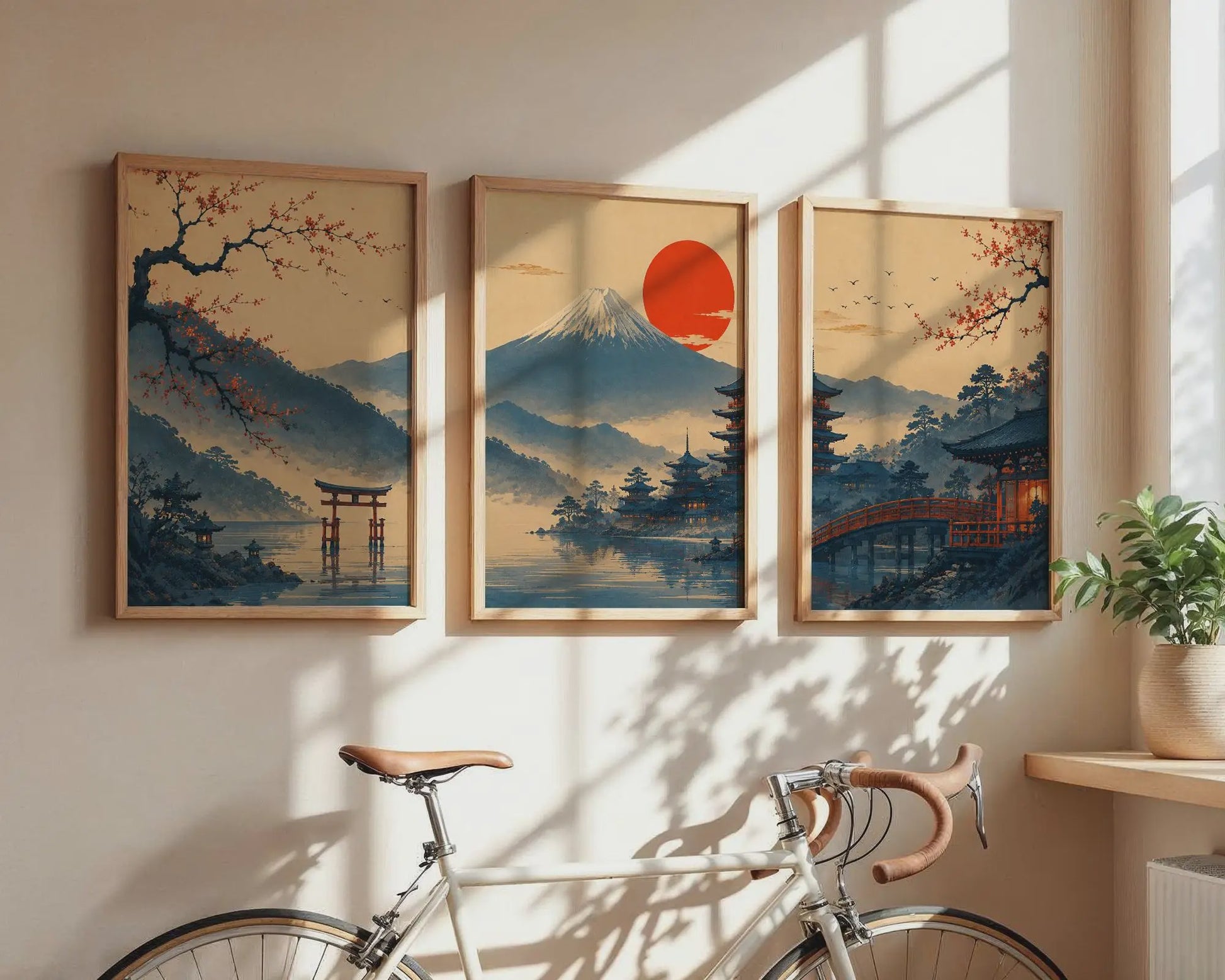 Set van 3 Japanse Muurkunst Prints: Fuji, Torii Poort & Pagode