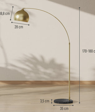 Moderne Boog Vloerlamp Goud - Verstelbaar, E27 Fitting, Voetschakelaar - Stijlvolle Leeslamp voor Woonkamer, Slaapkamer, Kantoor (110-180cm)