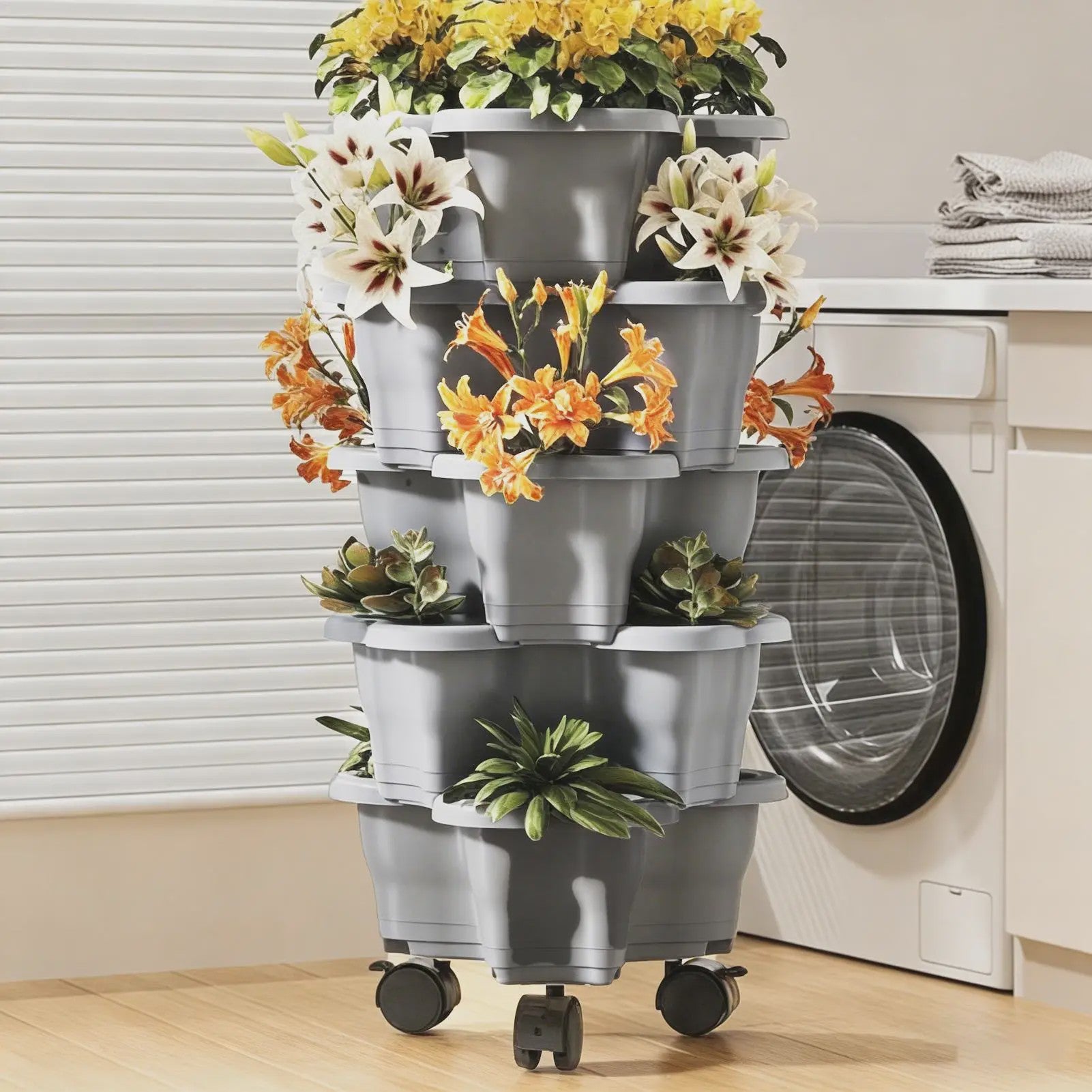Stapelbare Verticale Bloementoren met Wieltjes - 5 Lagen Aardbeienplanter