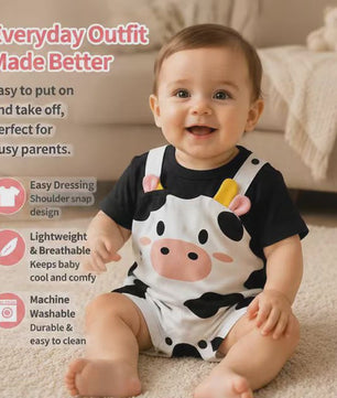 Schattige Baby Jumpsuit met Koeienprint en Nep-bretels - Zomerkleding 0-18M