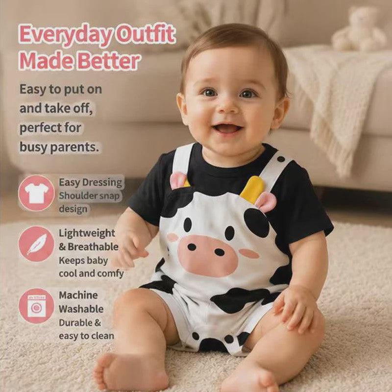 Schattige Baby Jumpsuit met Koeienprint en Nep-bretels - Zomerkleding 0-18M