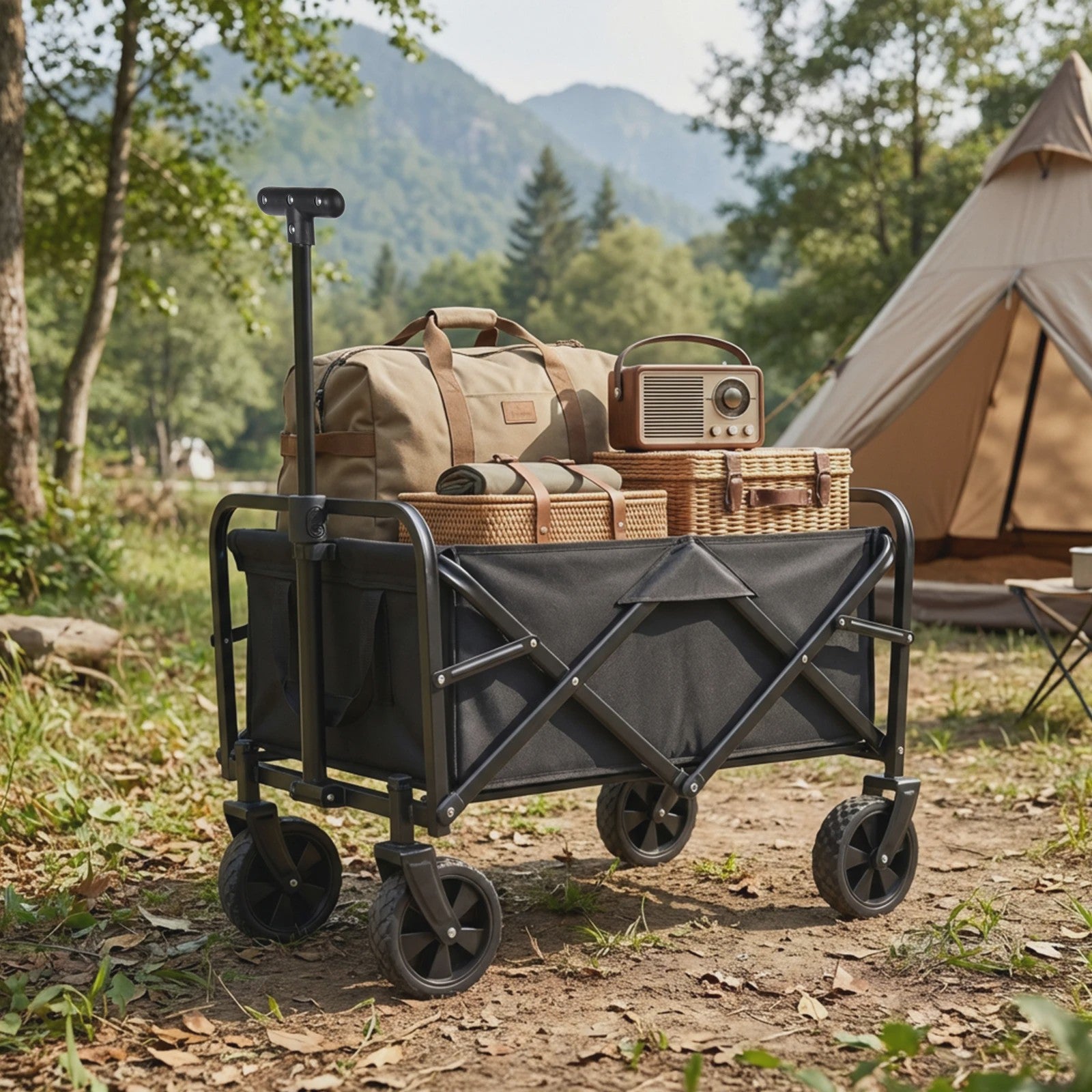 Opvouwbare Kampeerwagen met Wielen - 75KG Draagkracht - Ideaal voor Tuin, Strand & Festivals