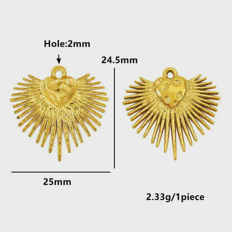 Set van 4 Gouden Bedeltjes: Zon, Hart, Schelp, Vis & Cactus - Roestvrij Staal 18k Goud PVD - DIY Sieraden Maken