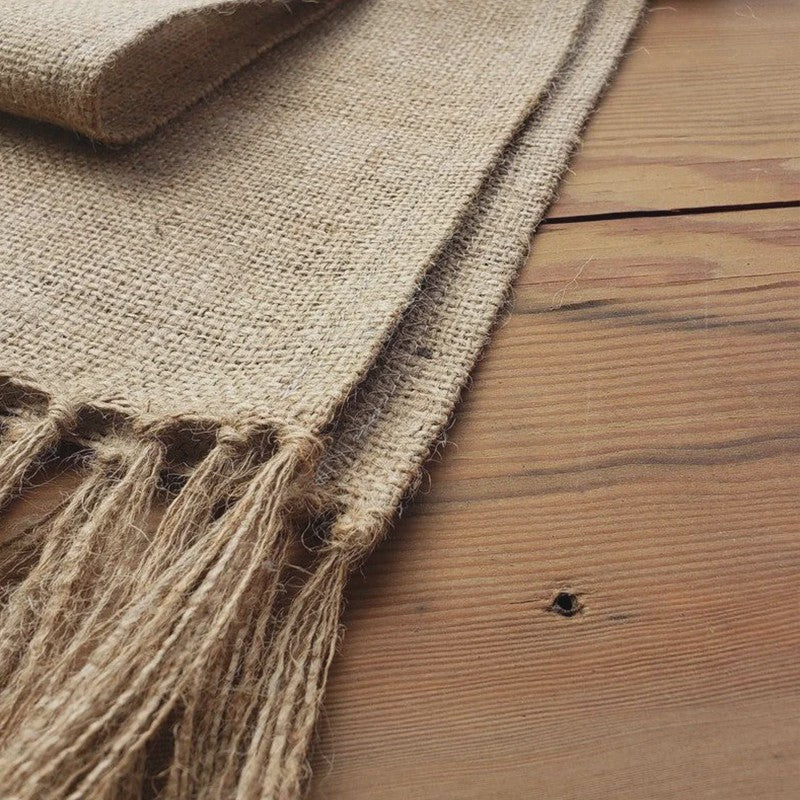 Natuurlijke Jute Tafelrunner met Franjes - Sfeervolle Decoratie voor Kerst en Bruiloft