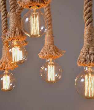 Industriële Vintage Houten Touw Hanglamp E27 - Sfeervolle Verlichting voor Loft, Woonkamer & Bar
