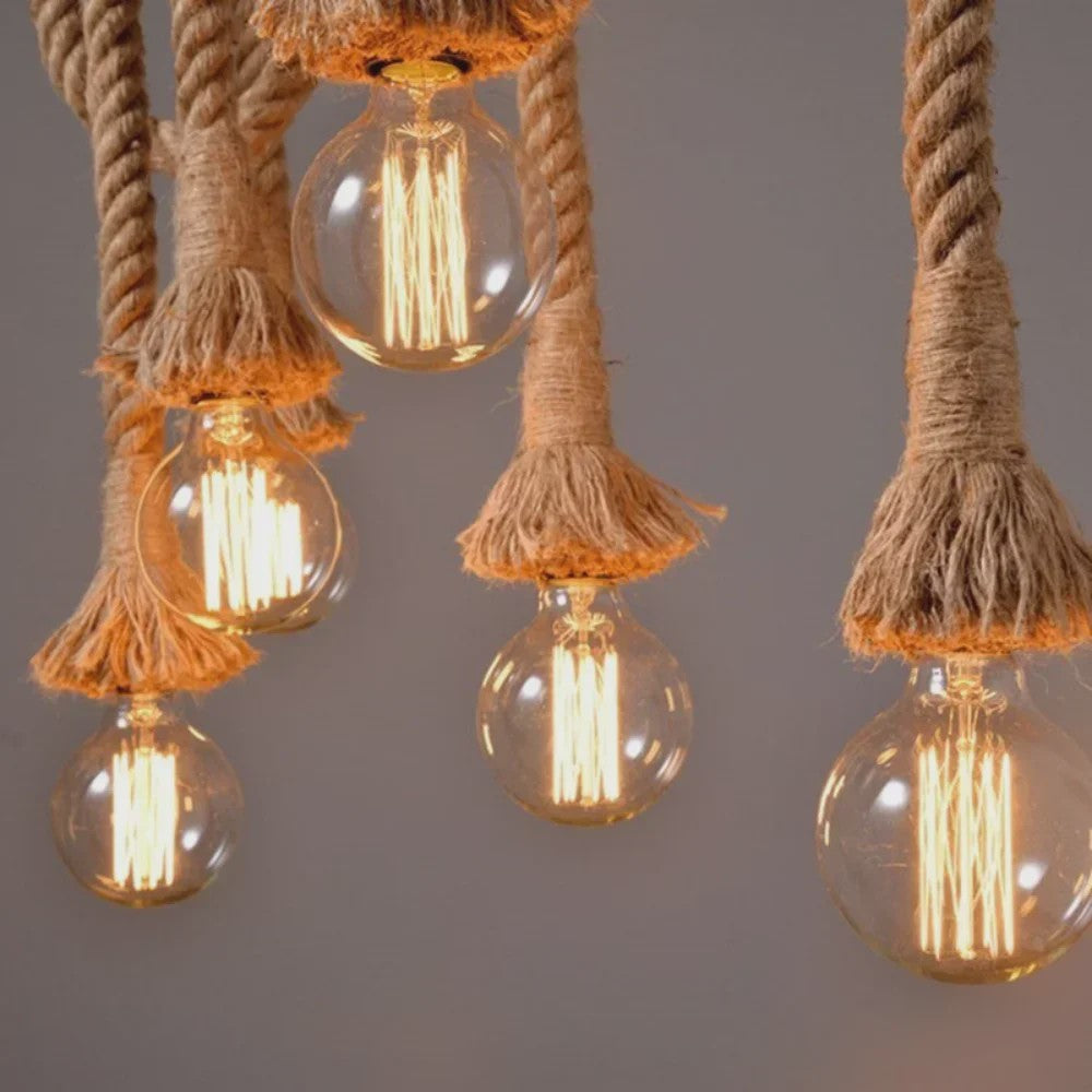Industriële Vintage Houten Touw Hanglamp E27 - Sfeervolle Verlichting voor Loft, Woonkamer & Bar