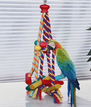 Cage Hanging Rope Bird Climbing Chewing Toys Multicolored Natural Wooden Bird Chewing Toys for Conure Cockatiel Budgies