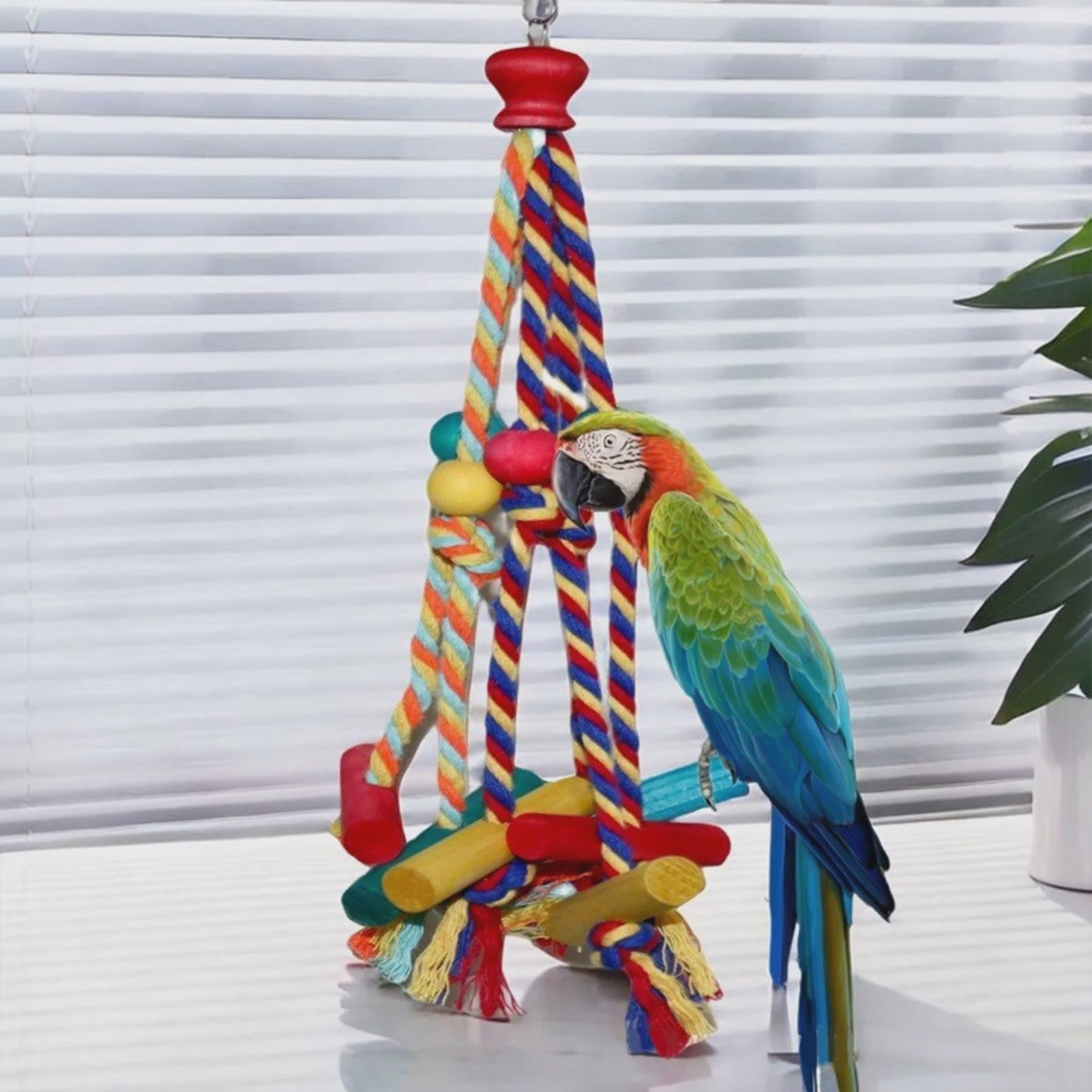 Cage Hanging Rope Bird Climbing Chewing Toys Multicolored Natural Wooden Bird Chewing Toys for Conure Cockatiel Budgies