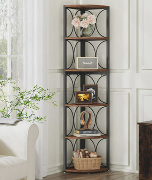 Tribesigns Hoekboekenkast 6-Tier Rustiek Hout & Metaal - 170 cm Hoog