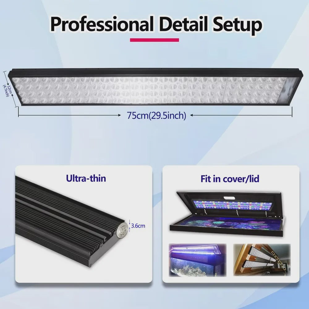 PopBloom Turing75 Marine LED Aquariumverlichting - 80-100cm, Full Spectrum, App-gestuurd