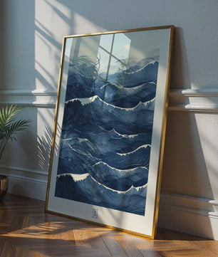 Abstracte Blauwe Golven Canvas Poster - Japandi Zen Stijl Wanddecoratie