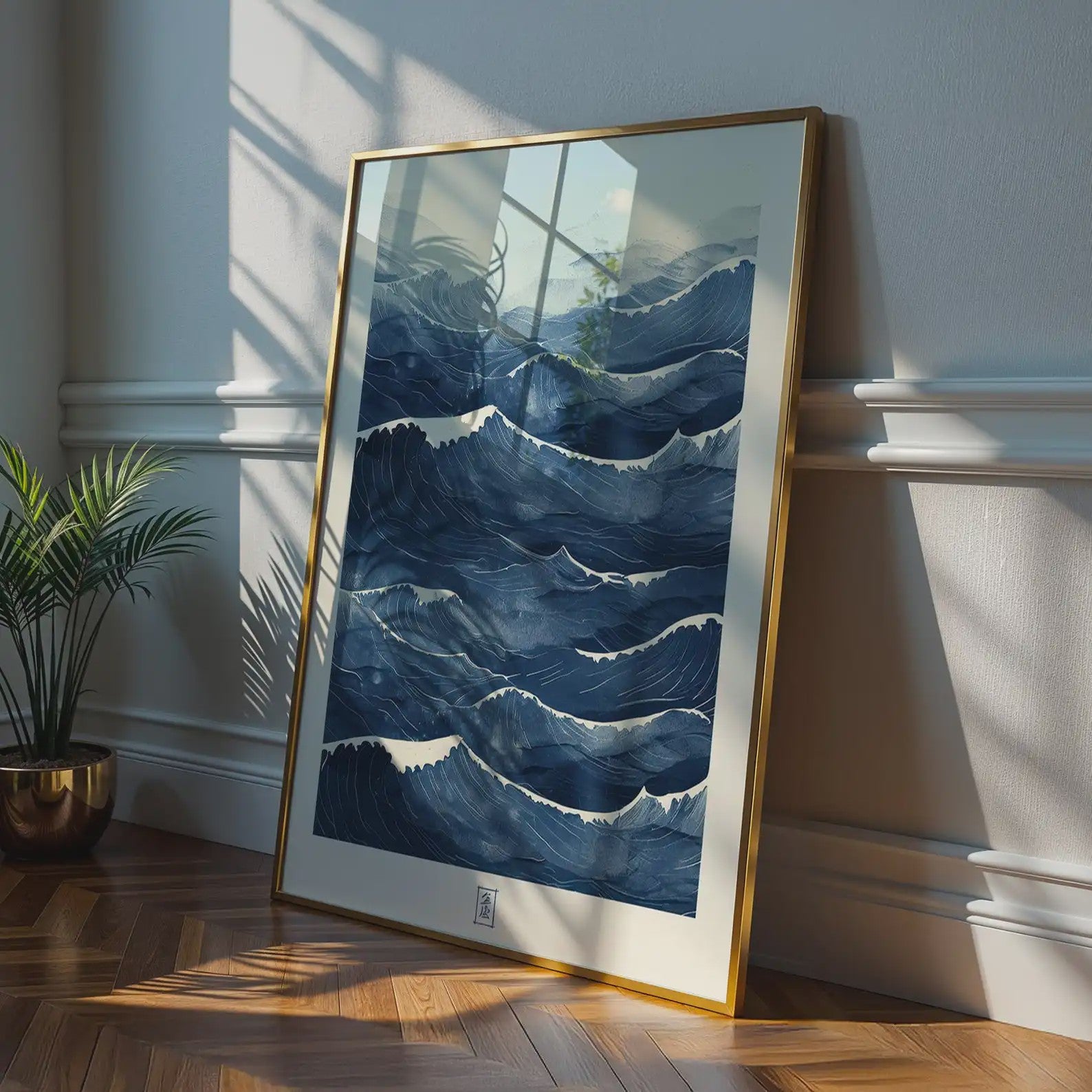 Abstracte Blauwe Golven Canvas Poster - Japandi Zen Stijl Wanddecoratie