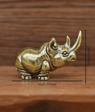 Mini Bronzen Neushoorn Beeldje - Antiek Design Bureaublad Ornament & Cadeau