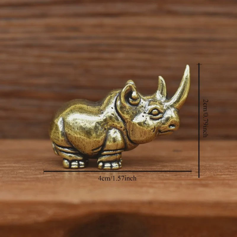 Mini Bronzen Neushoorn Beeldje - Antiek Design Bureaublad Ornament & Cadeau