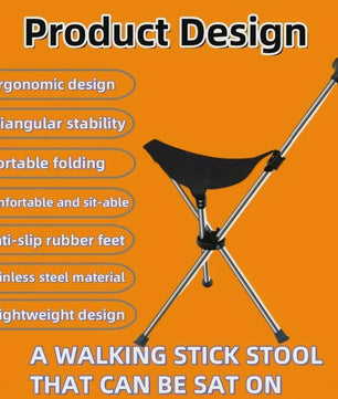 Opvouwbare Wandelstok met Stoel - 2-in-1 Reisstok voor Wandelen, Kamperen en Buitenactiviteiten