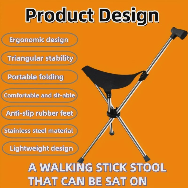 Opvouwbare Wandelstok met Stoel - 2-in-1 Reisstok voor Wandelen, Kamperen en Buitenactiviteiten