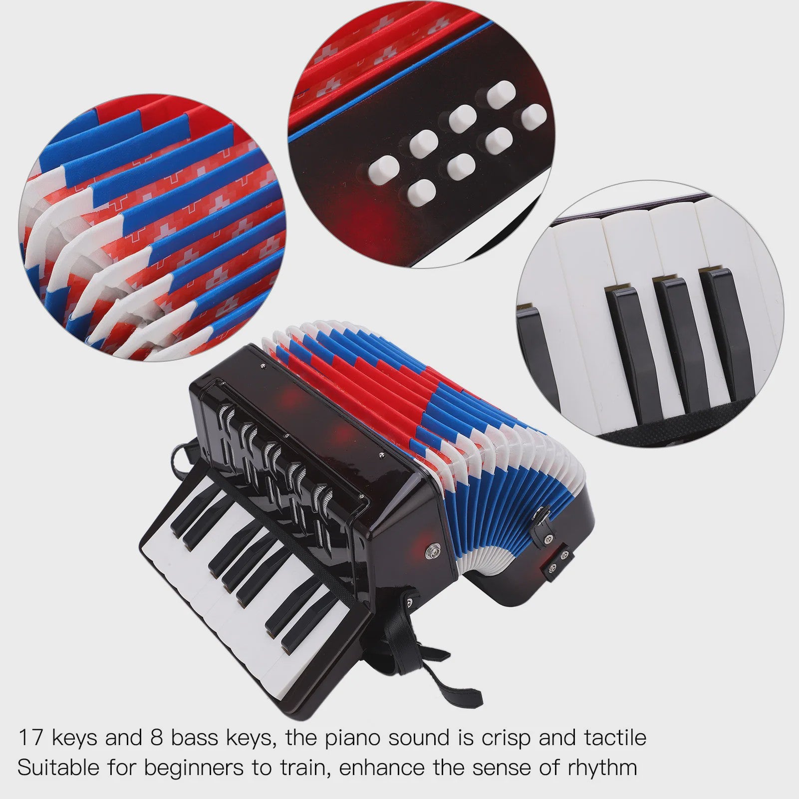 Compacte Zwarte Accordion met 17 Toetsen en 8 Bassen - Muzikaal Speelplezier
