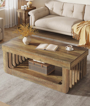 Houten Salontafel met 2 Niveaus en Opbergruimte - 120 cm Breed