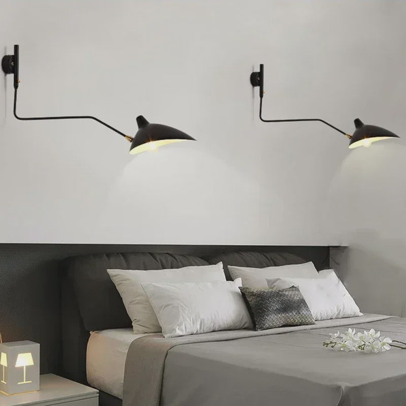 Industriële Zwarte Aluminium Wandlamp met Lange Arm - Verstelbaar LED Licht