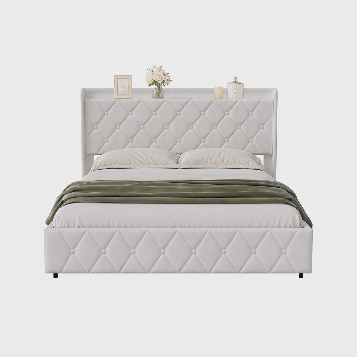 Modern Gestoffeerd Bed met Hydraulische Opbergruimte - 90x200cm of 140x200cm