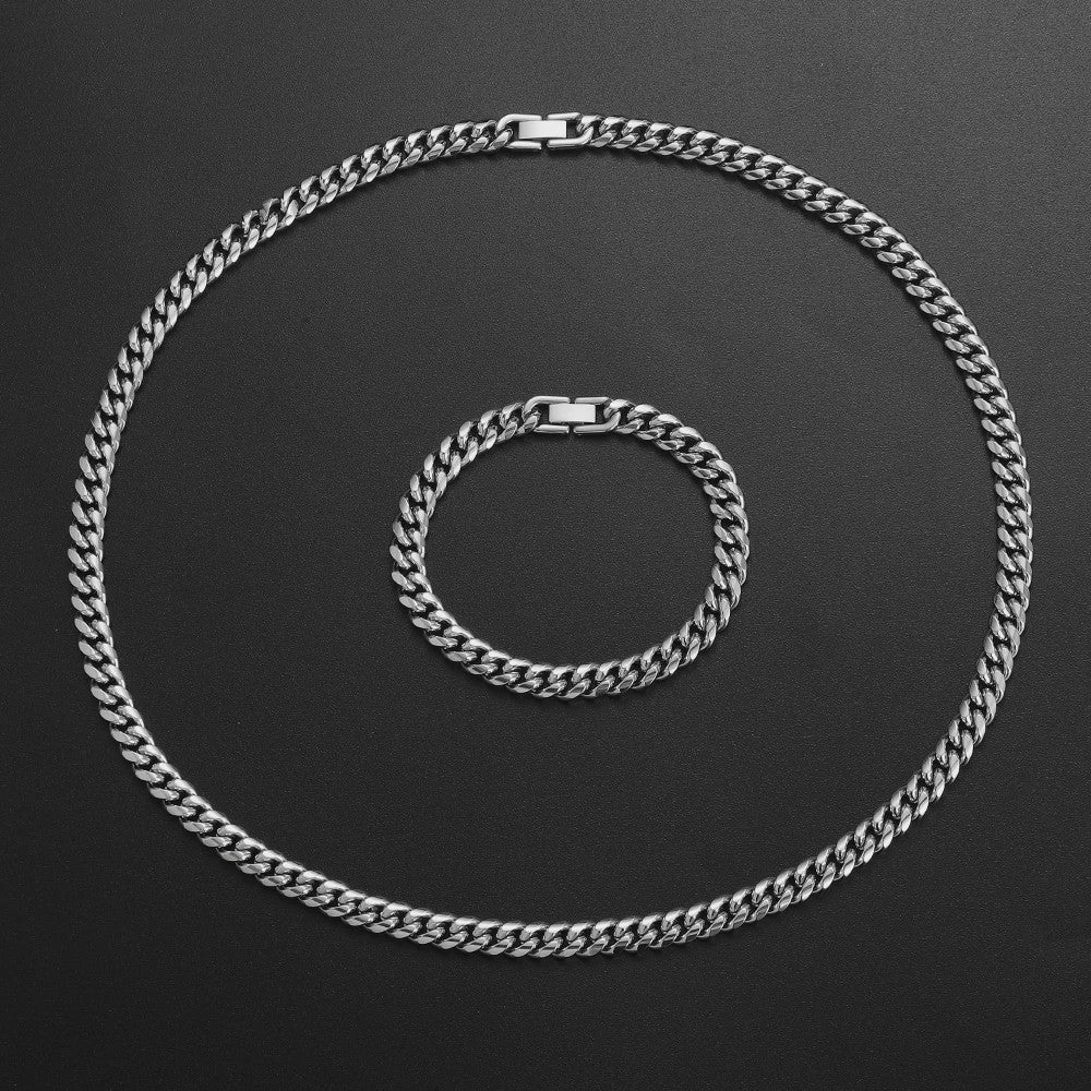 Set: 8MM Roestvrij Staal Vergrendelde Cubaanse Ketting & Armband voor Heren