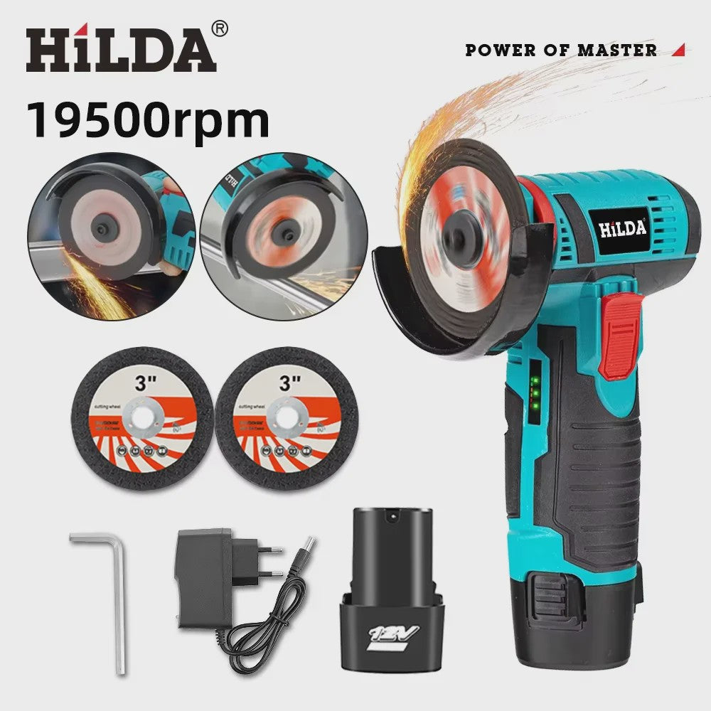 HILDA 12V Mini Haakse Slijper 3" - Draadloos, Krachtig & Veelzijdig