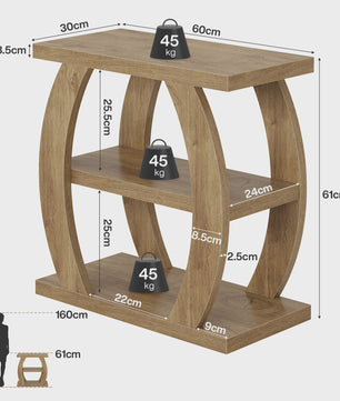 Houten Bijzettafel met 3 Niveaus en Geometrisch Frame - Natuurlijk Eiken