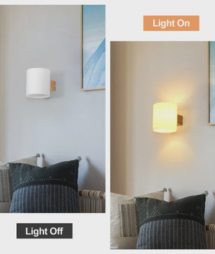 Houten Wandlamp Cilinder met Matglas en 3-kleuren LED E27 Lamp