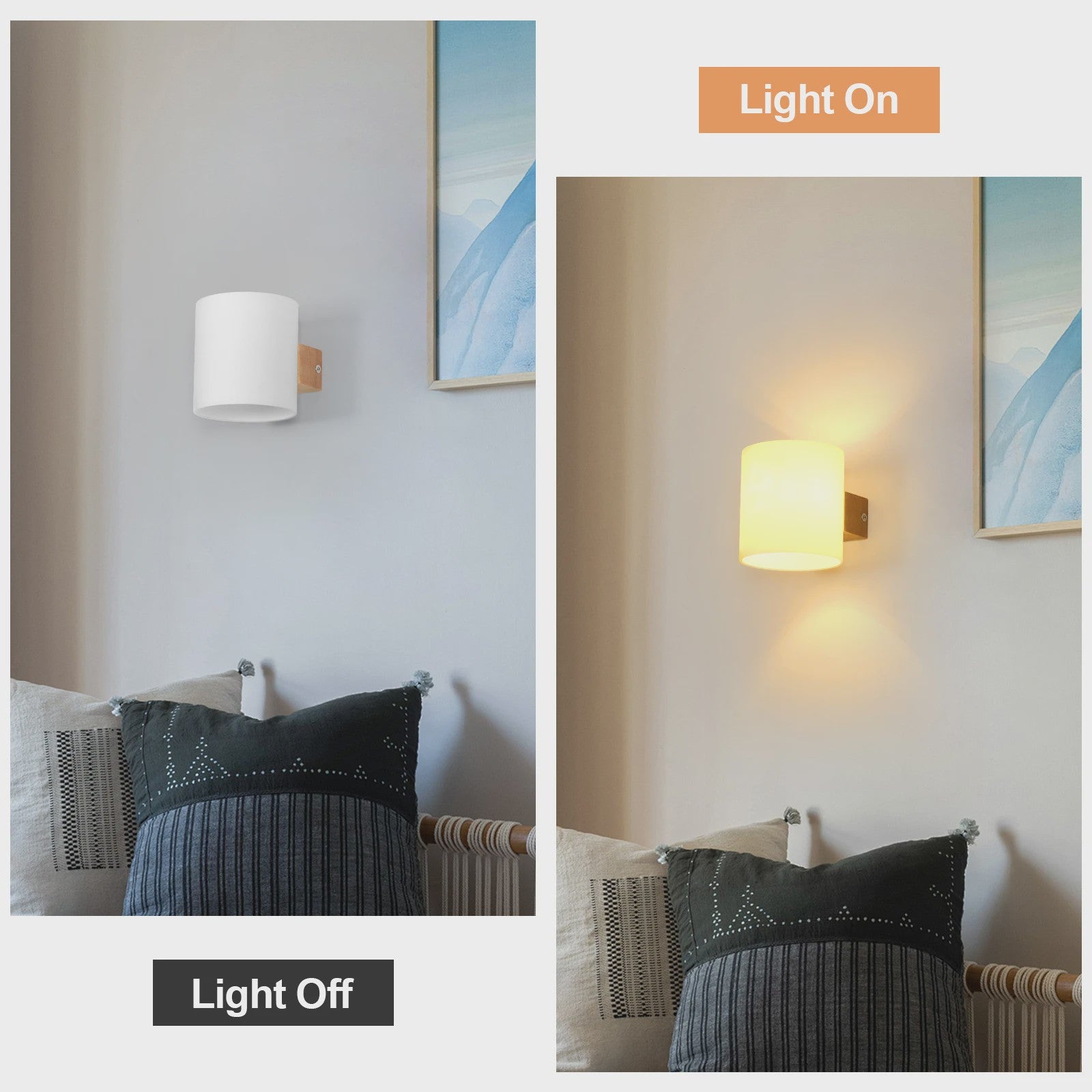 Houten Wandlamp Cilinder met Matglas en 3-kleuren LED E27 Lamp