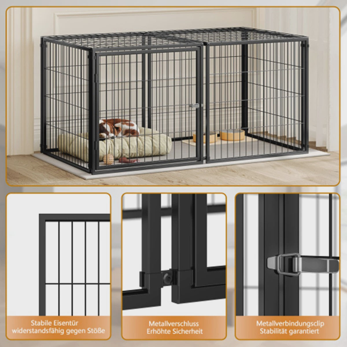 Modulaire Hondenkennel 120x60x60cm - Zwart Metaal met PVC Coating & Veilige Deur