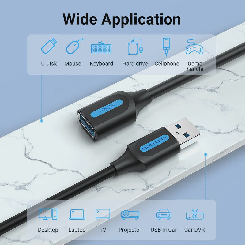 Vention USB 3.0 Verlengsnoer - Snelle Dataoverdracht voor PC, TV, Console & Meer