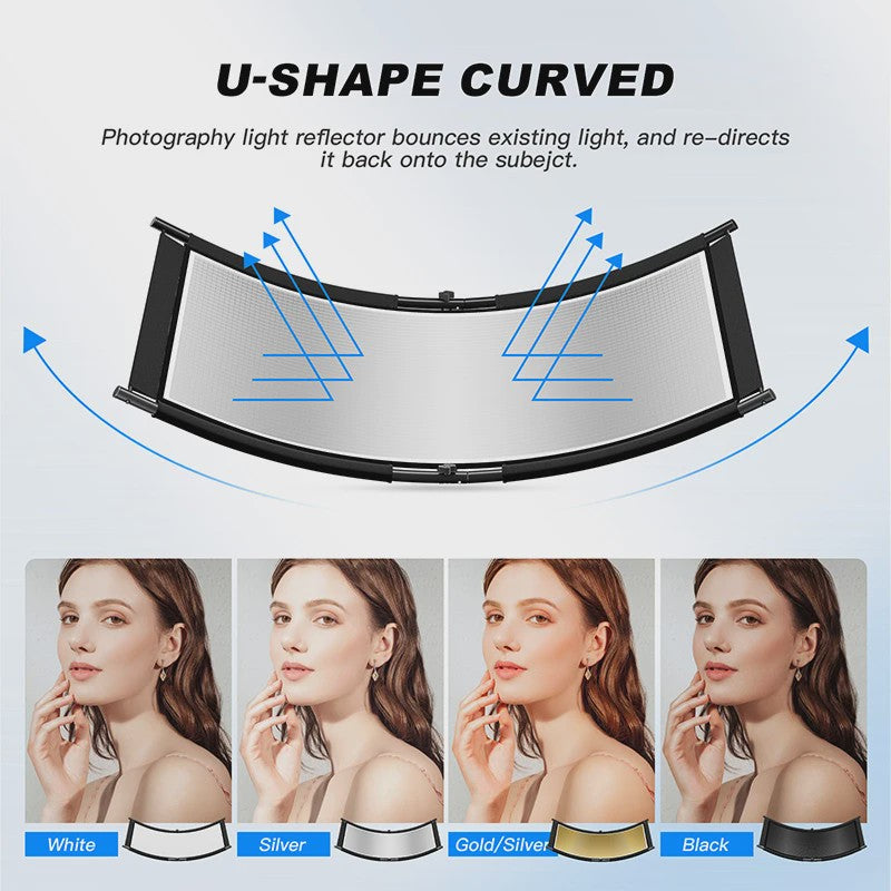 U-vormige Studio Reflector 4-in-1 (Goud/Zilver/Wit/Zwart) - 108cm/176cm